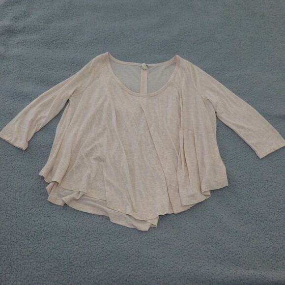 We The Free Top Womens L Boho Beige 3/4 Sleeve Flowy Slouchy Scoop Neck Linen - Picture 1 of 10